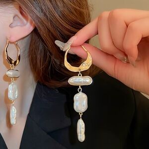 French-Style  Tahitian Faux Pearl Hoop Earrings for Women